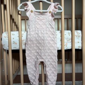 Ruffled Pink Knit Baby Overalls